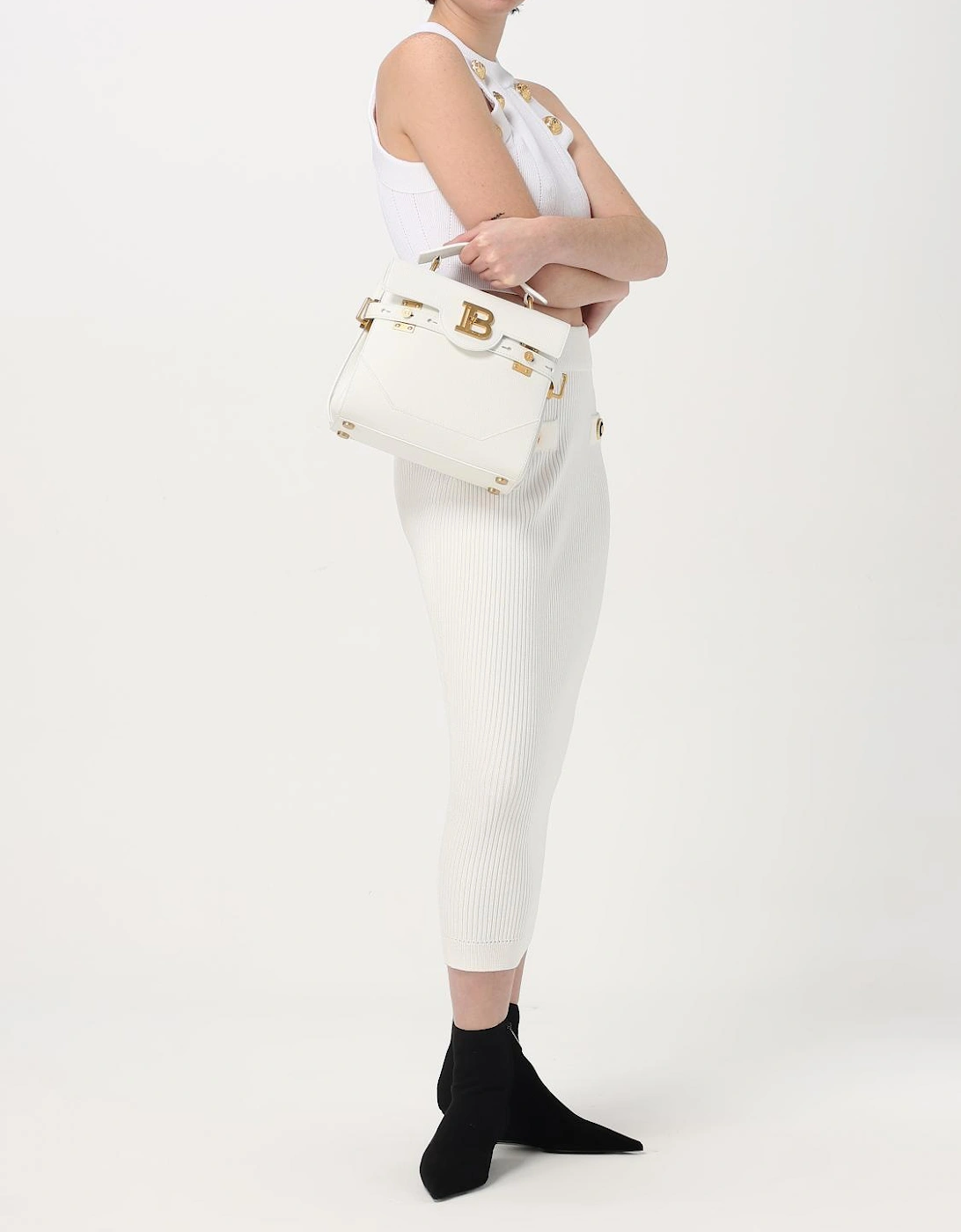 Ribbed Knit Halter Neck Crop Top with Distinctive Button Accents