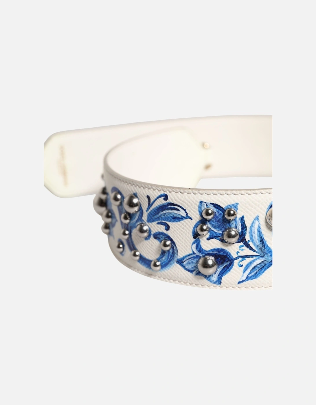 Floral Leather Stud Shoulder Strap with Logo Details