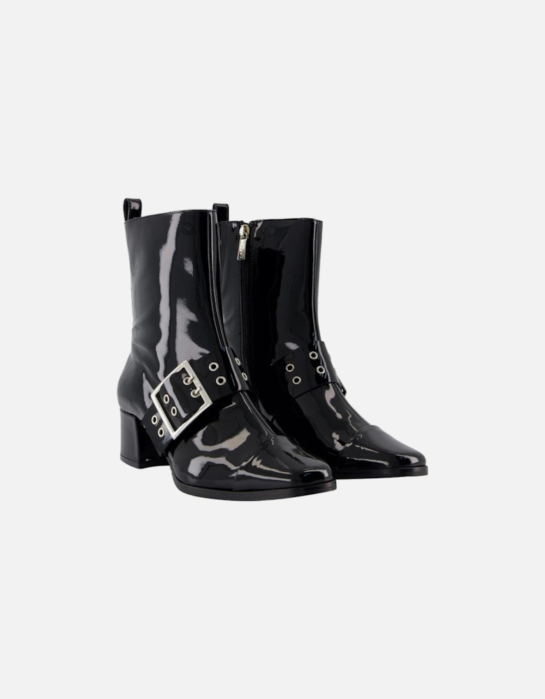 Patent Leather Buckle Ankle Boots