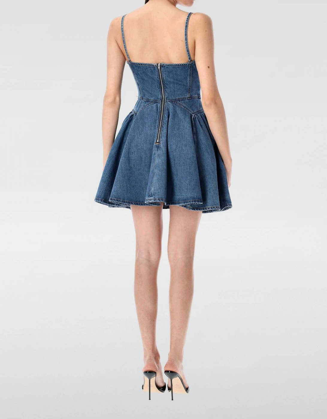 Denim Mini Dress Crystal Bow