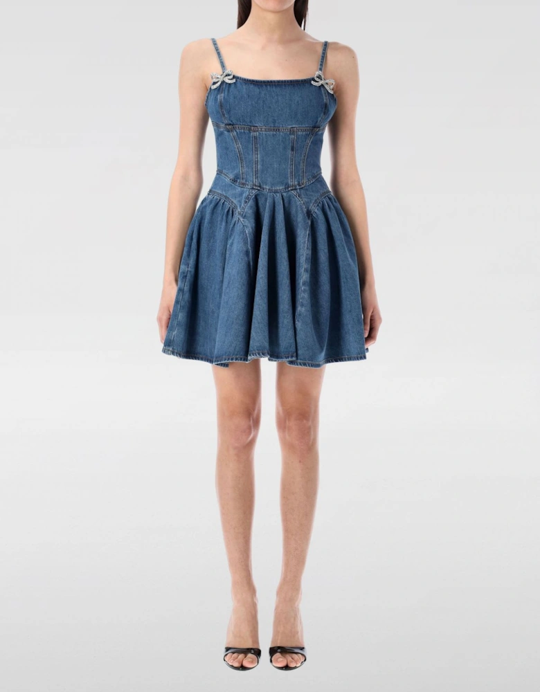 Denim Mini Dress Crystal Bow