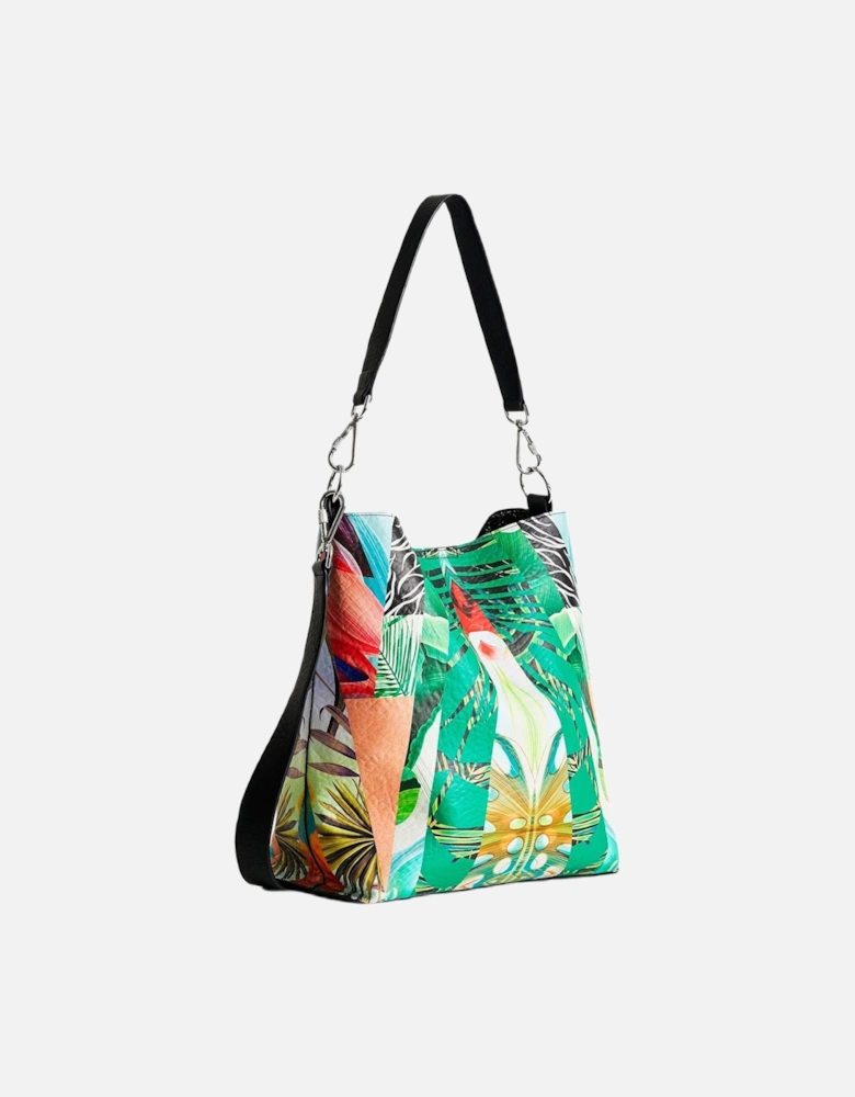 Floral Pattern Handbag with Zip and Shoulder Strap