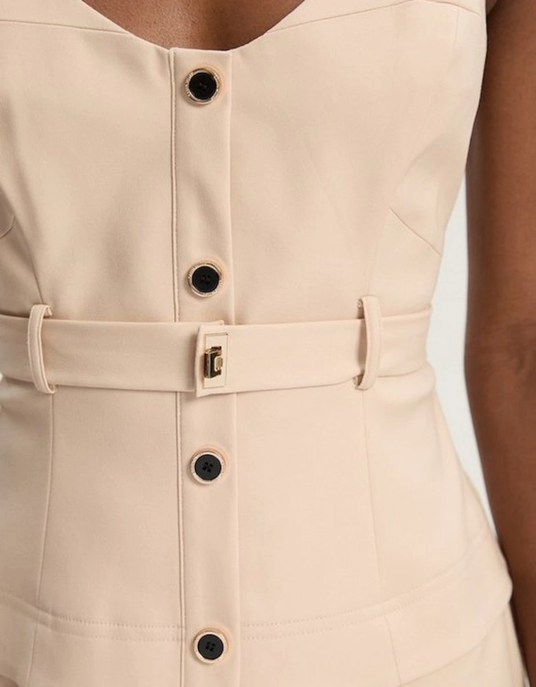 Techno Strappy Belted Hardware Detail Woven Midi Dress