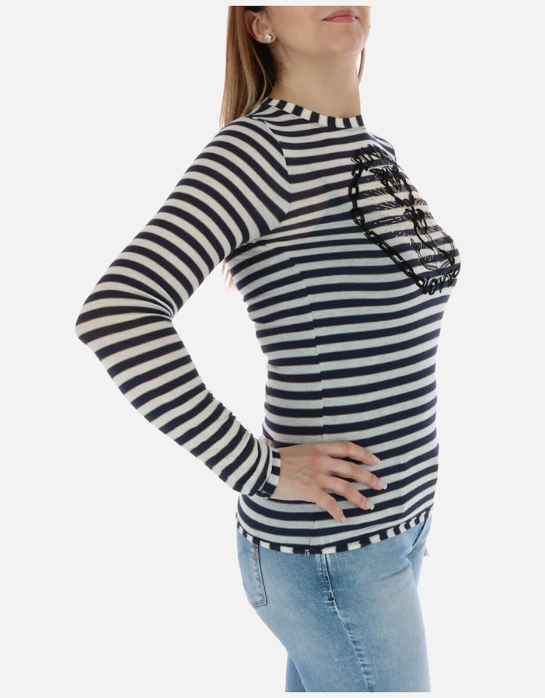 Striped Long Sleeve Knitwear with Round Neck