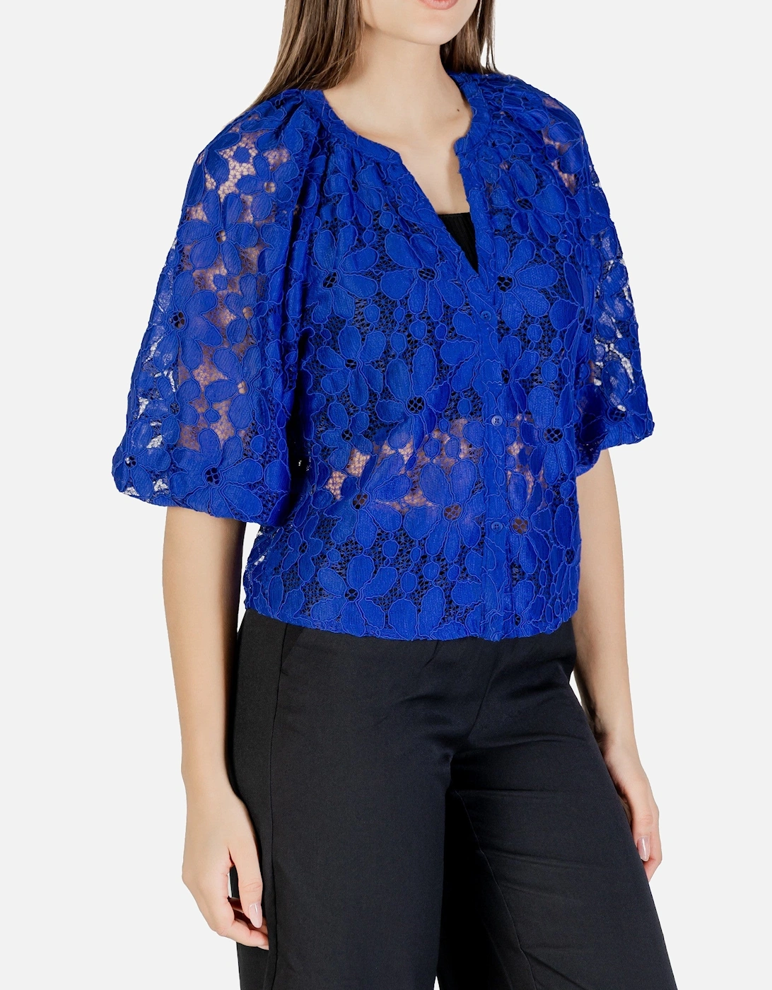 3/4 Sleeve V-Neck Button-Up Shirt