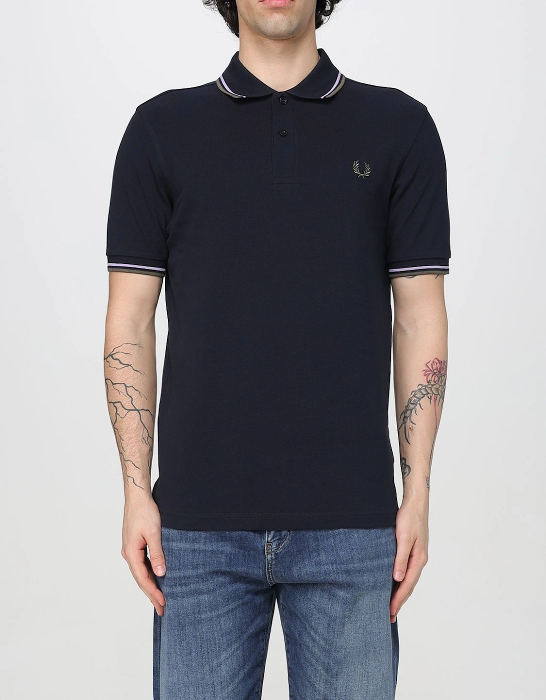 Short Sleeve Polo Shirt with Trimmed Cuffs and Collar Button Closure