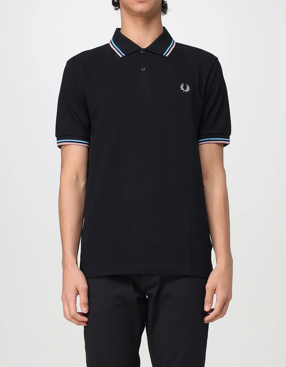 Short Sleeve Polo Shirt with Trimmed Cuffs and Collar Button Closure