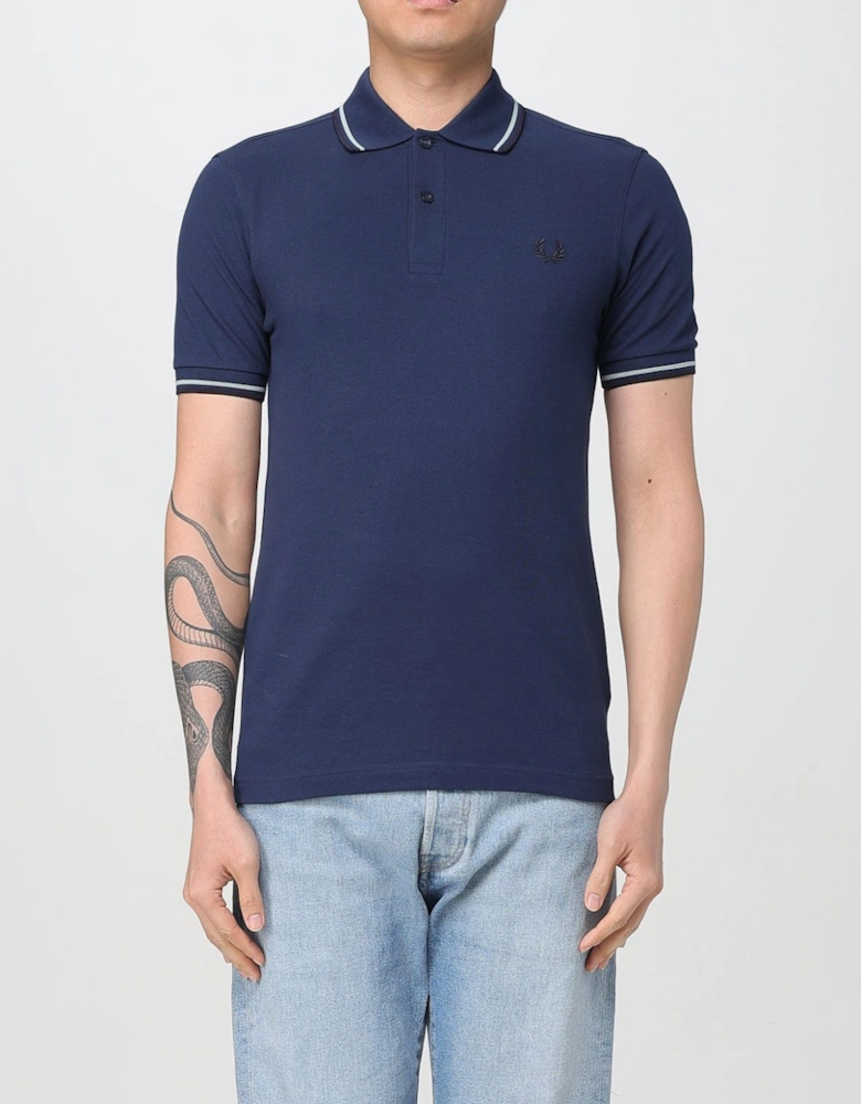 Short Sleeve Polo Shirt with Trimmed Cuffs and Collar Button Closure