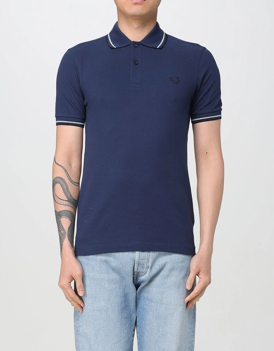 Short Sleeve Polo Shirt with Trimmed Cuffs and Collar Button Closure
