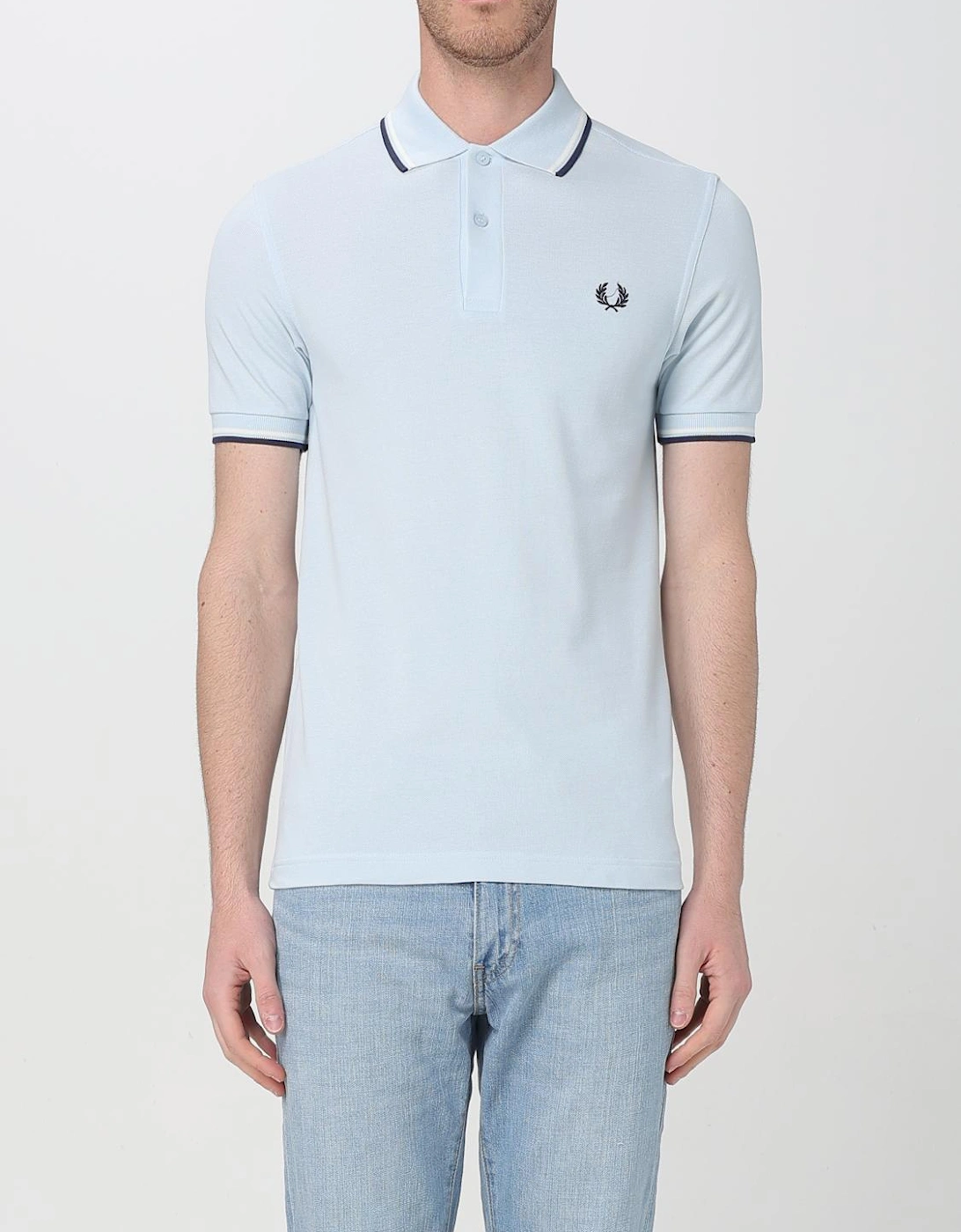 Short Sleeve Polo Shirt with Trimmed Cuffs and Collar Button Closure