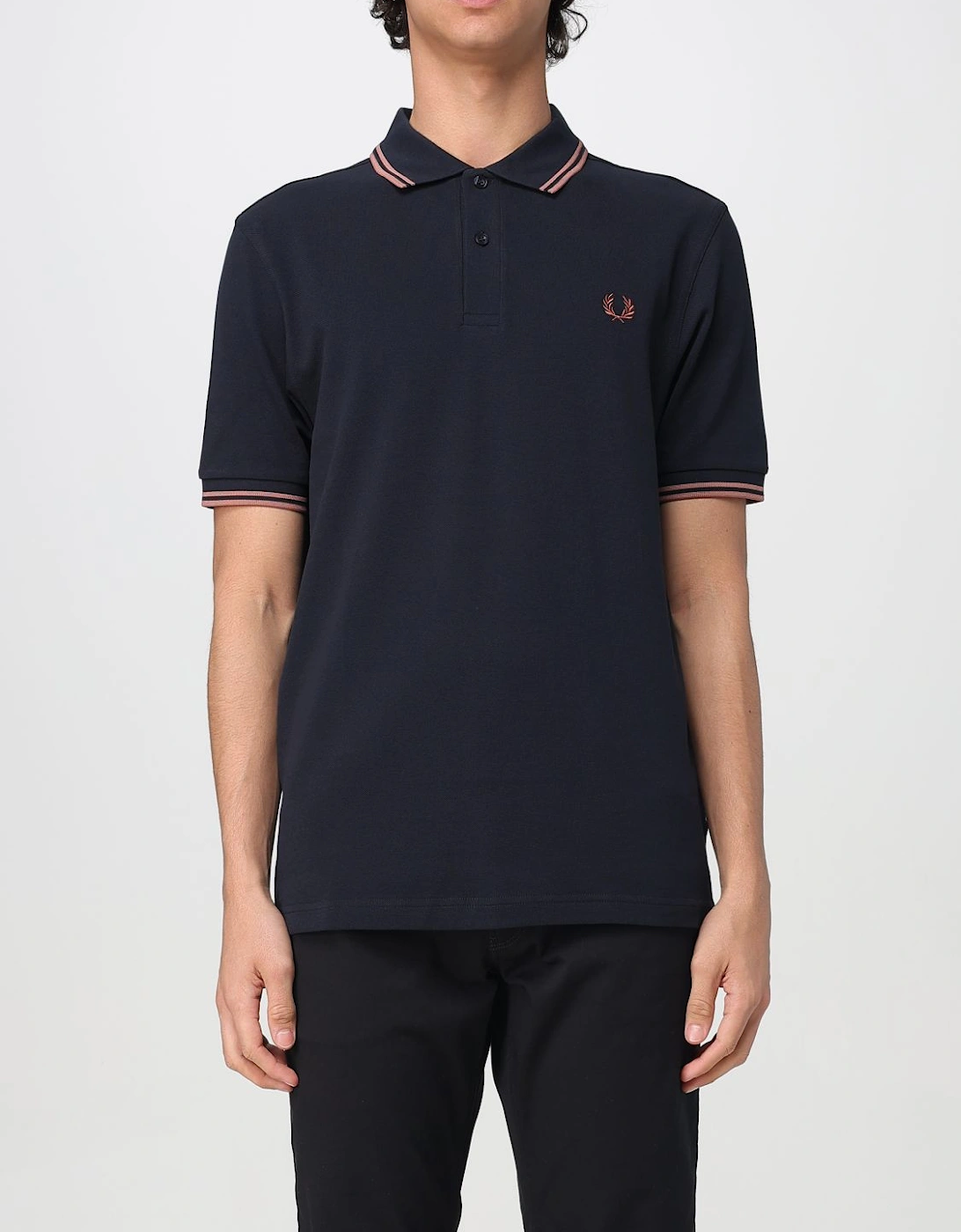 Short Sleeve Polo Shirt with Trimmed Cuffs and Collar Button Closure