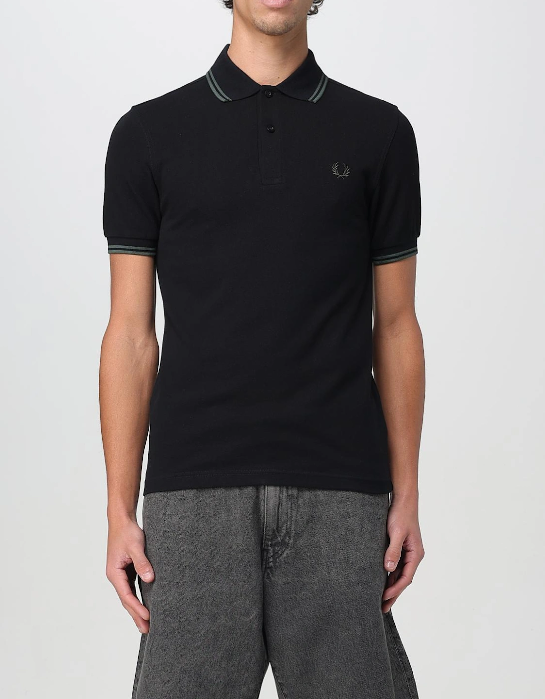 Short Sleeve Polo Shirt with Trimmed Cuffs and Collar Button Closure