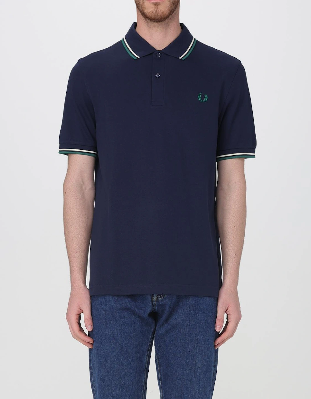 Short Sleeve Polo Shirt with Trimmed Cuffs and Collar Button Closure