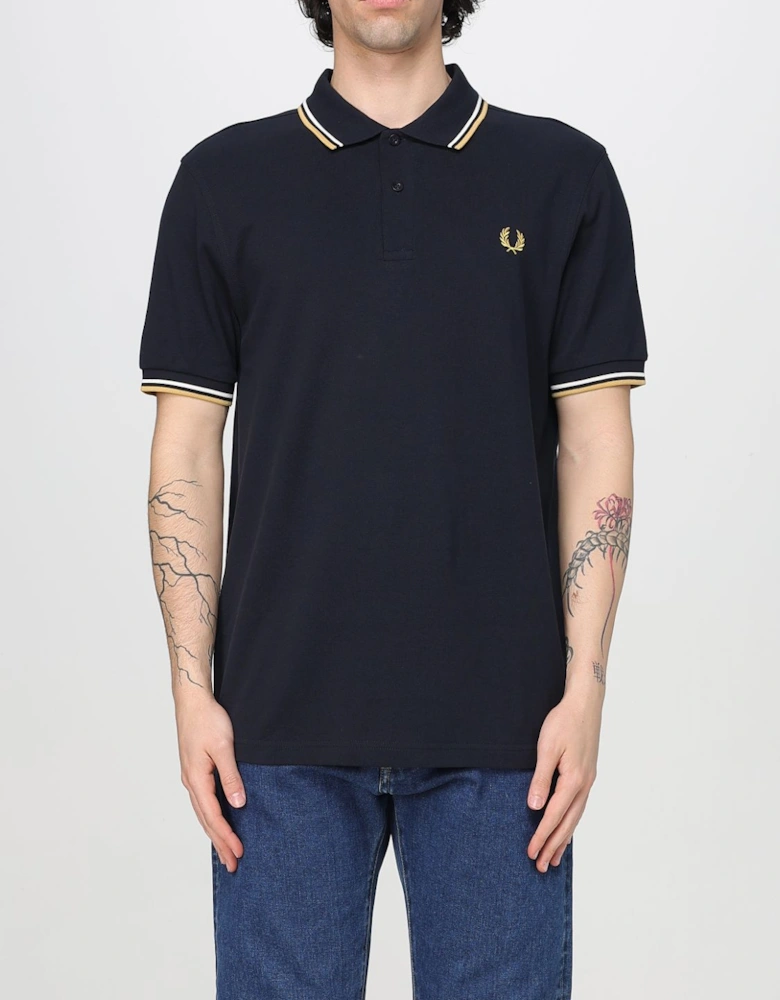Short Sleeve Polo Shirt with Trimmed Cuffs and Collar Button Closure