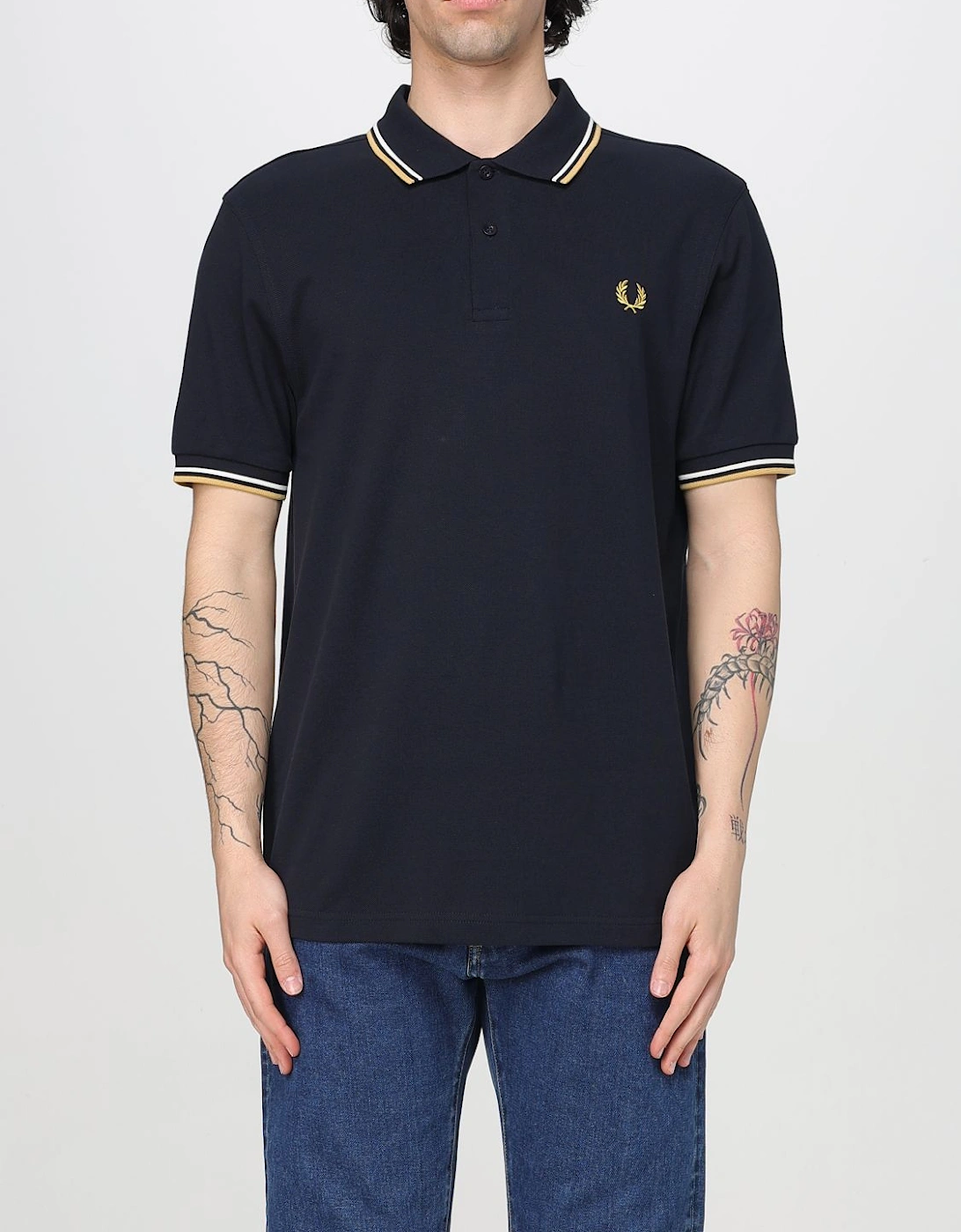 Short Sleeve Polo Shirt with Trimmed Cuffs and Collar Button Closure