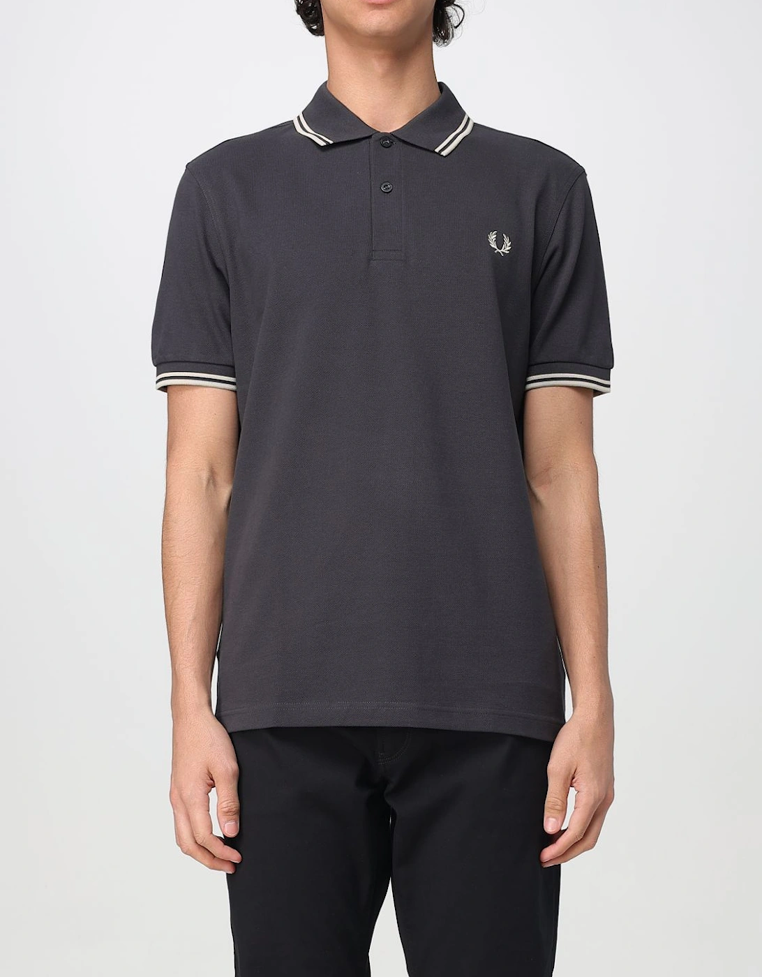 Short Sleeve Polo Shirt with Trimmed Cuffs and Collar Button Closure