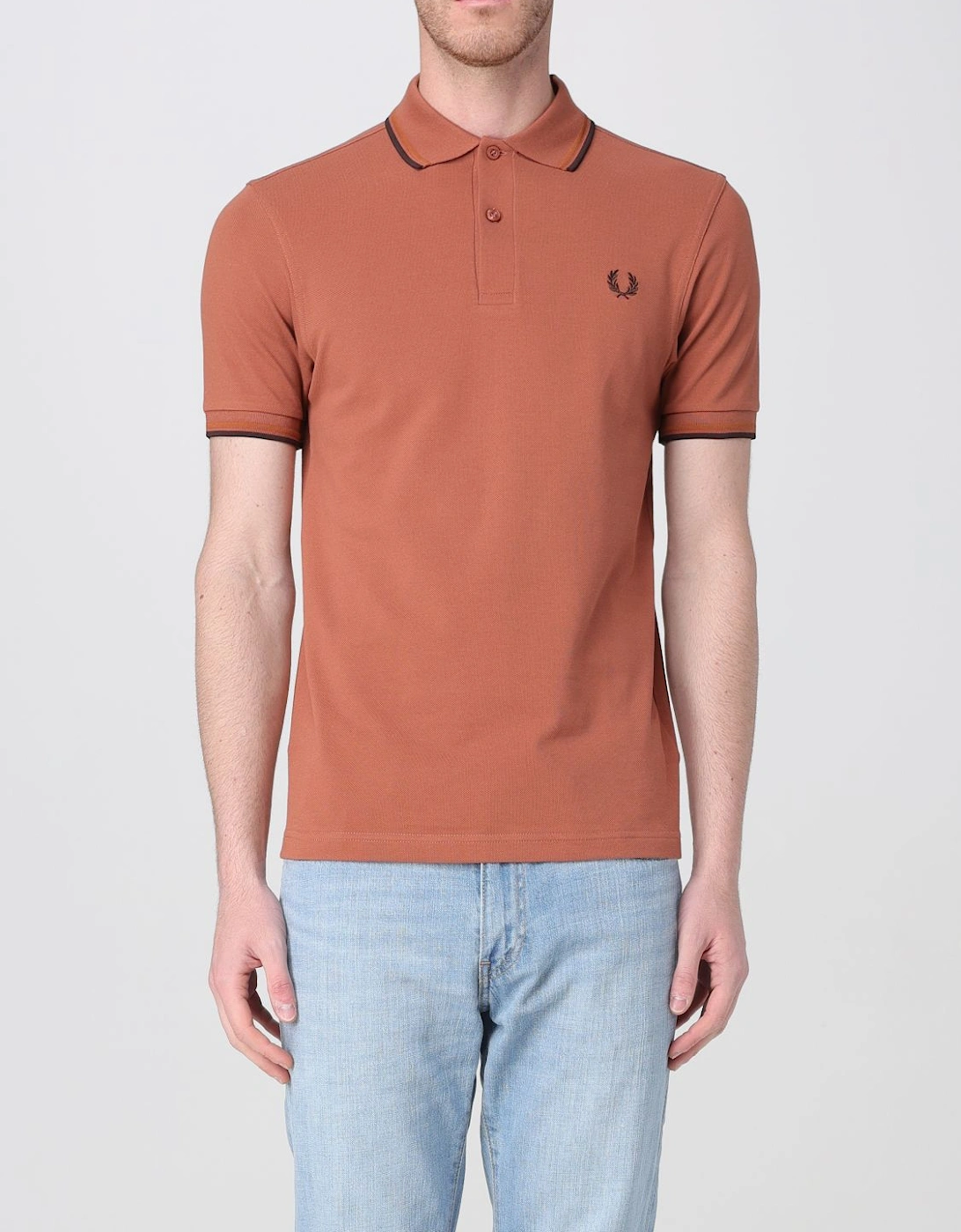Short Sleeve Polo Shirt with Trimmed Cuffs and Collar Button Closure