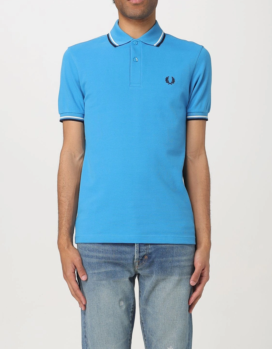 Short Sleeve Polo Shirt with Trimmed Cuffs and Collar Button Closure