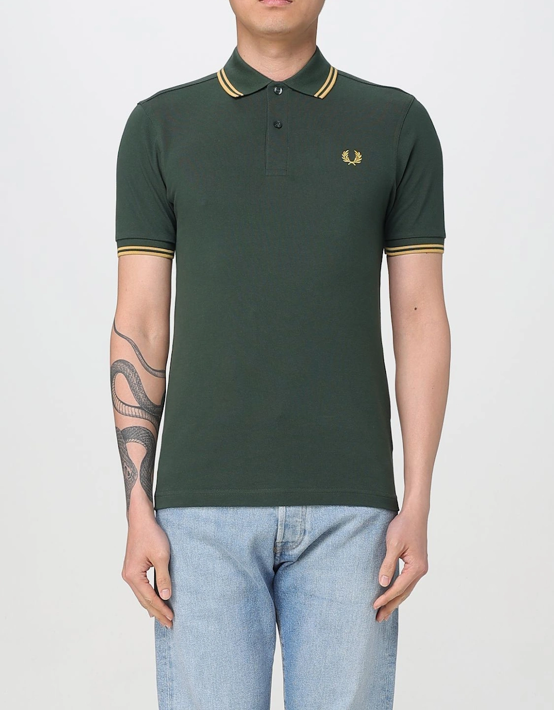 Short Sleeve Polo Shirt with Trimmed Cuffs and Collar Button Closure