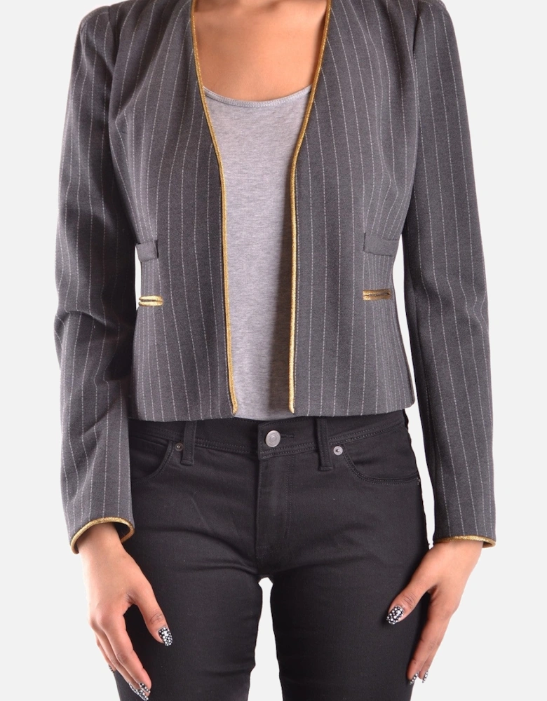 Pinstripe Slip-On Blazer with Front Pockets