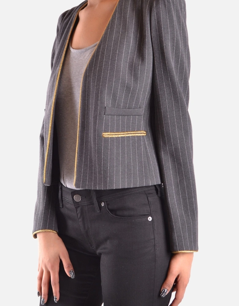 Pinstripe Slip-On Blazer with Front Pockets