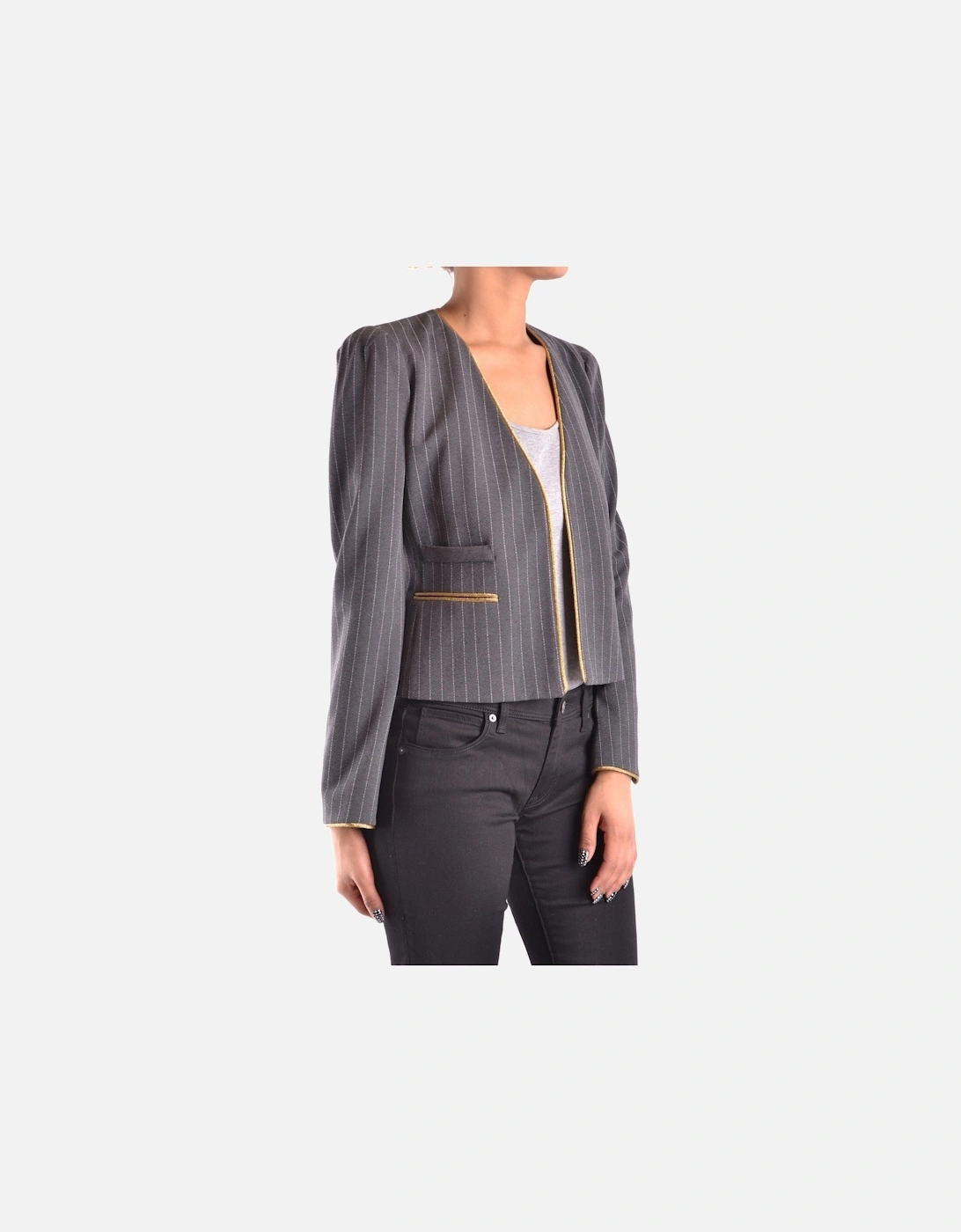 Pinstripe Slip-On Blazer with Front Pockets