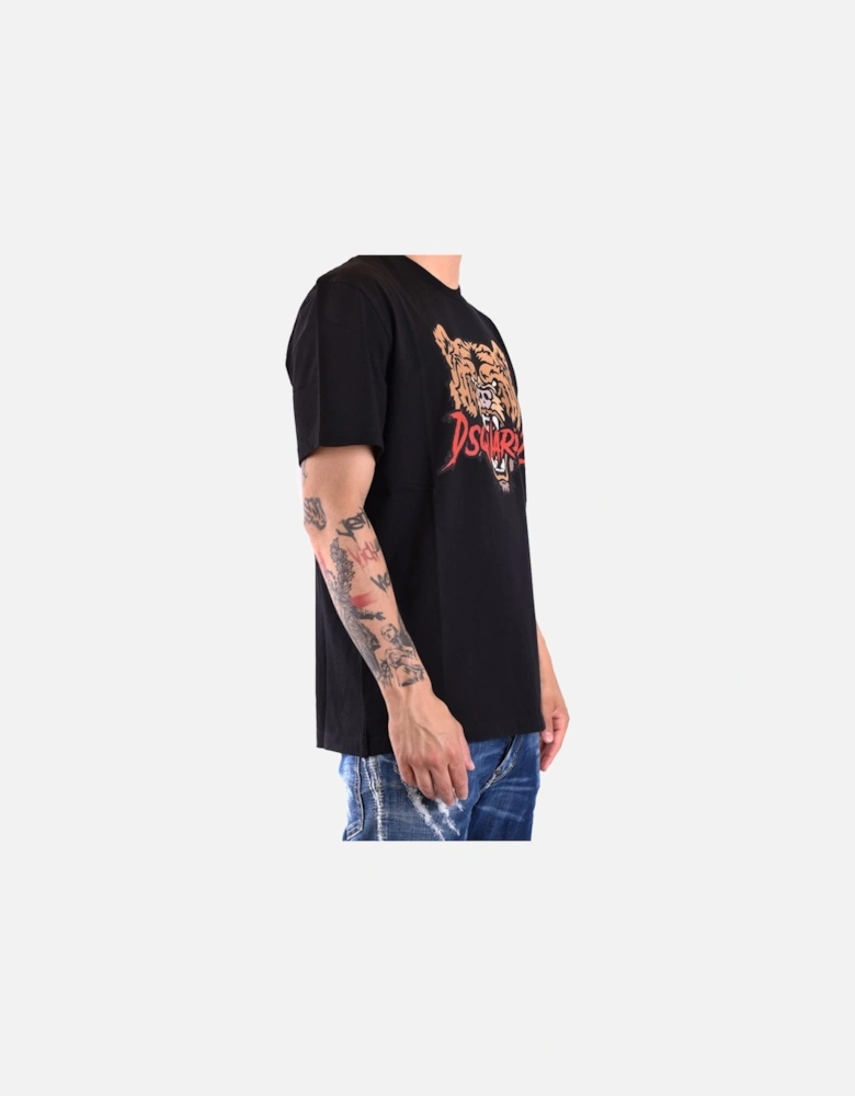Printed Cotton Short Sleeve T-Shirt with Round Neck