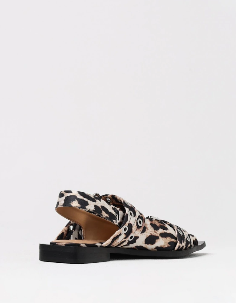 Leopard Print Satin Buckle Sandals