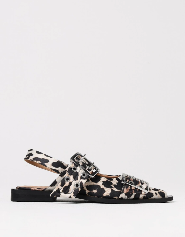 Leopard Print Satin Buckle Sandals