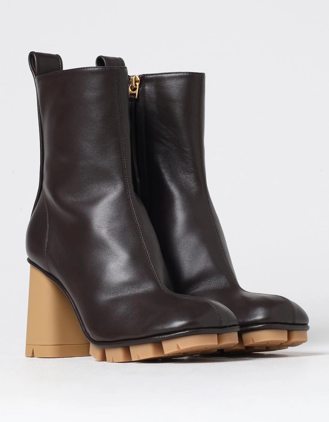 Sculptural Heel Leather Ankle Boots