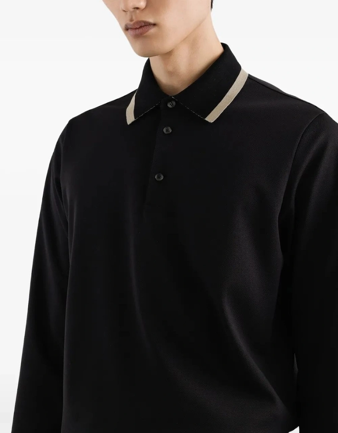 Contrast Trim LS Polo Black