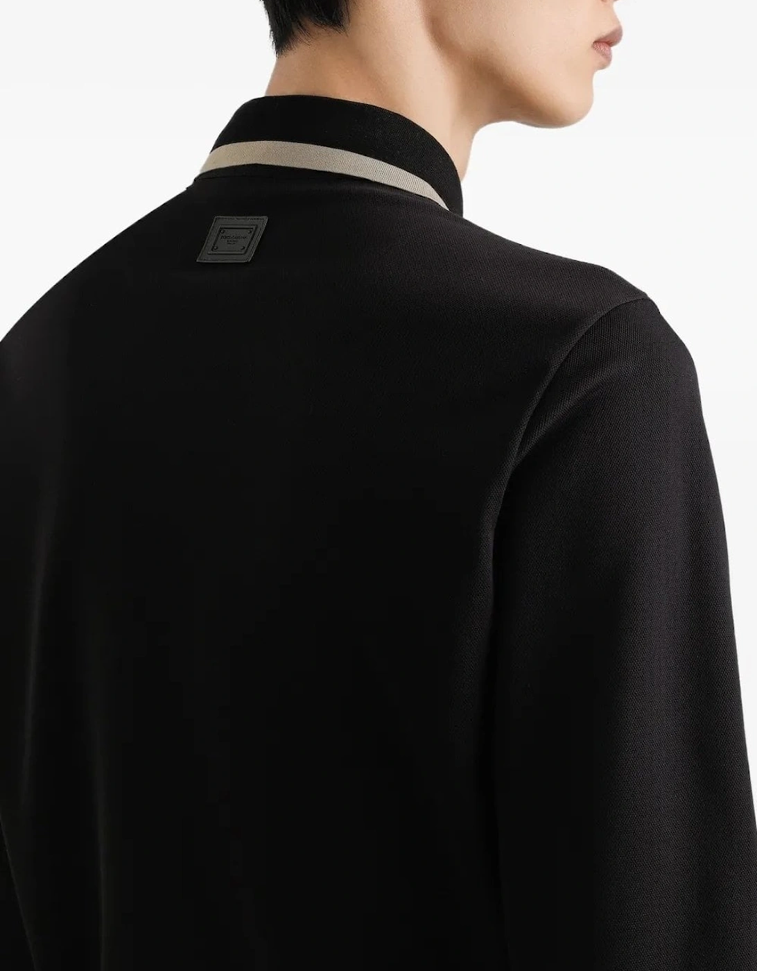 Contrast Trim LS Polo Black