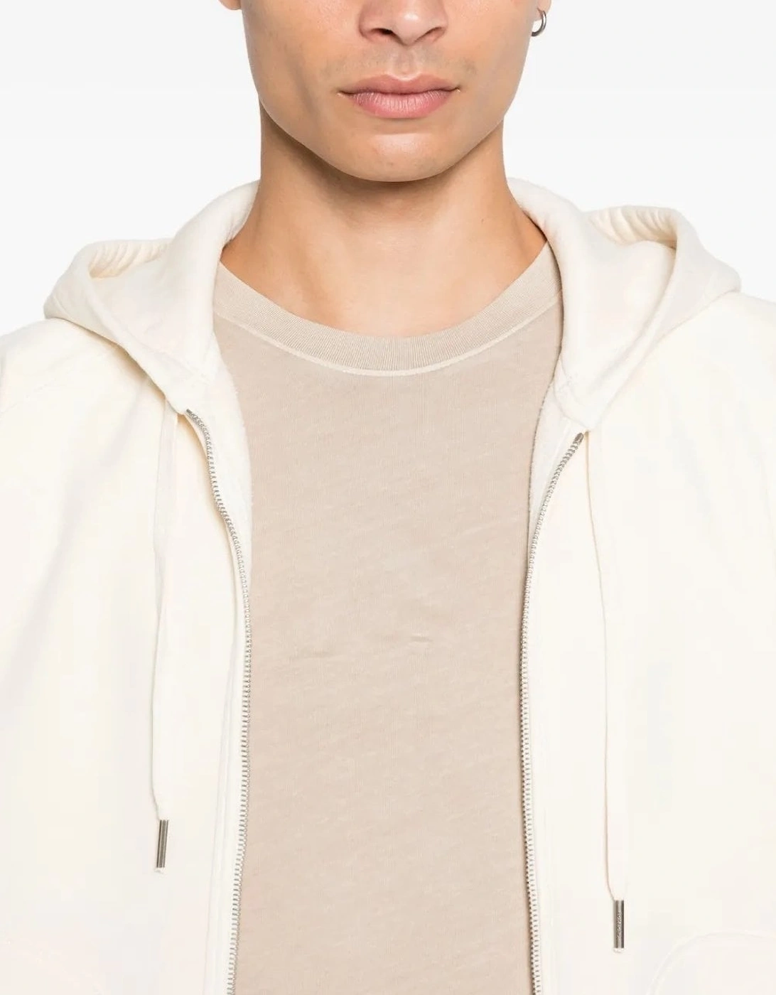 Cotton Zip Hooded Top Beige