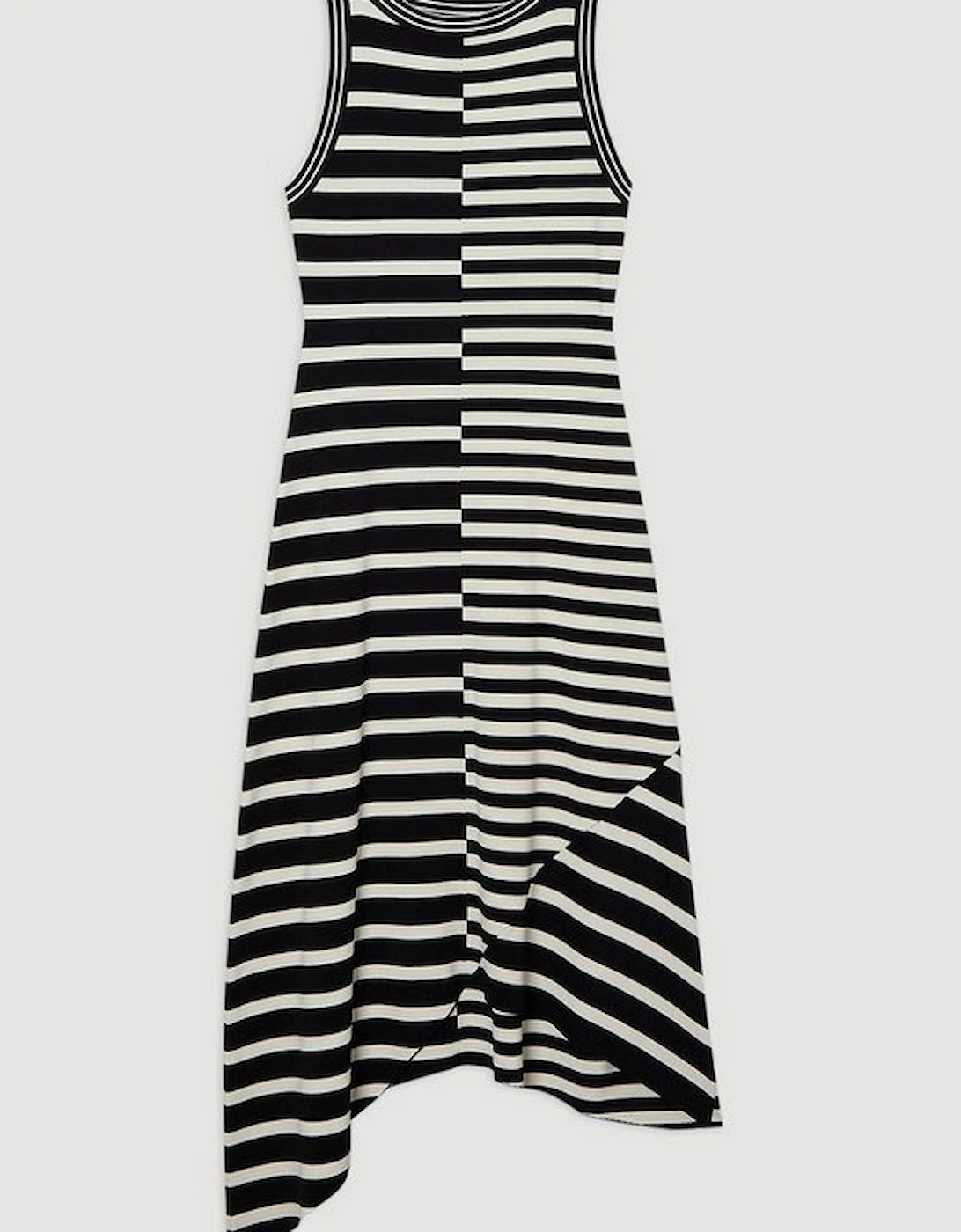 Asymmetric Hem Cut About Stripe Sleeveless Knitted Midi Dress