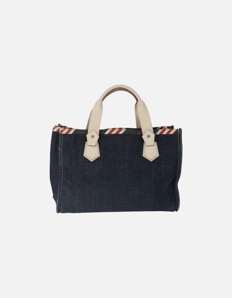 Denim Canvas Tote Bag with Distressed Detailing