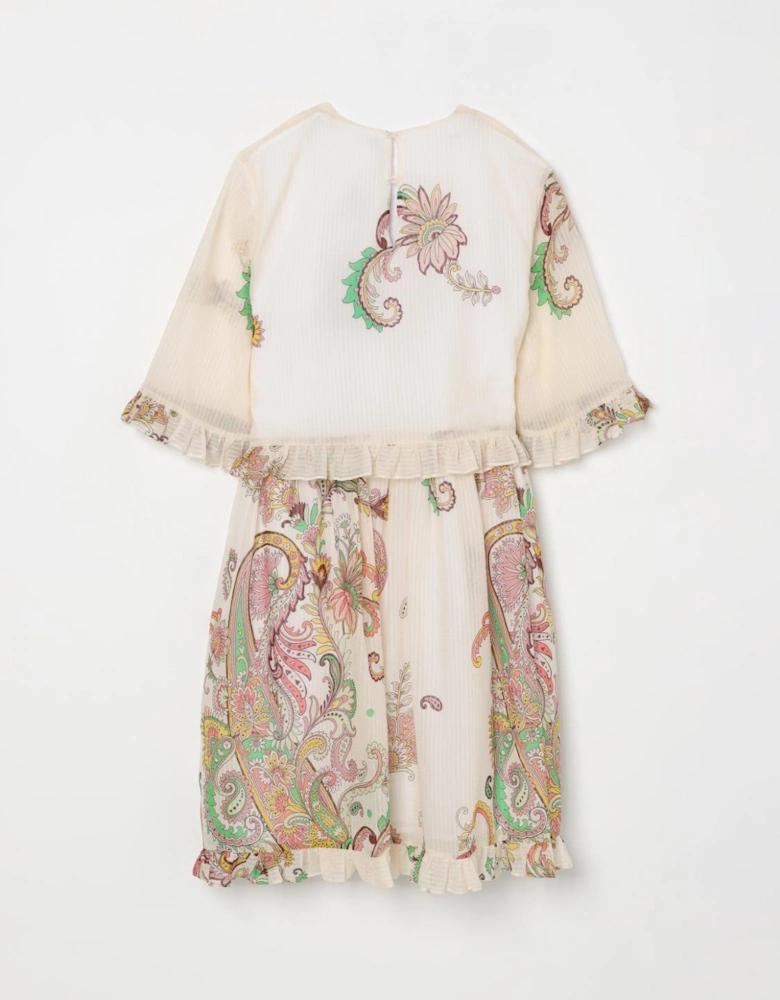 Paisley Print Ruffle Trim Dress