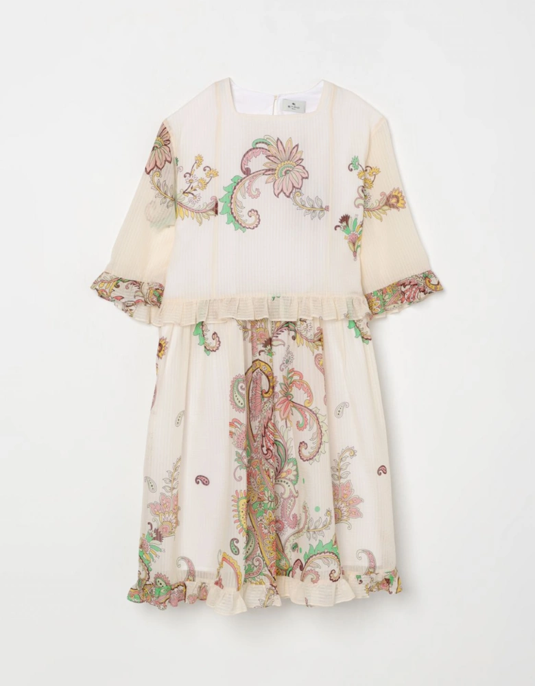 Paisley Print Ruffle Trim Dress