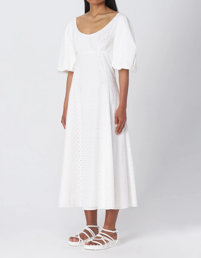 Eyelet Puff Sleeve Midi Dress