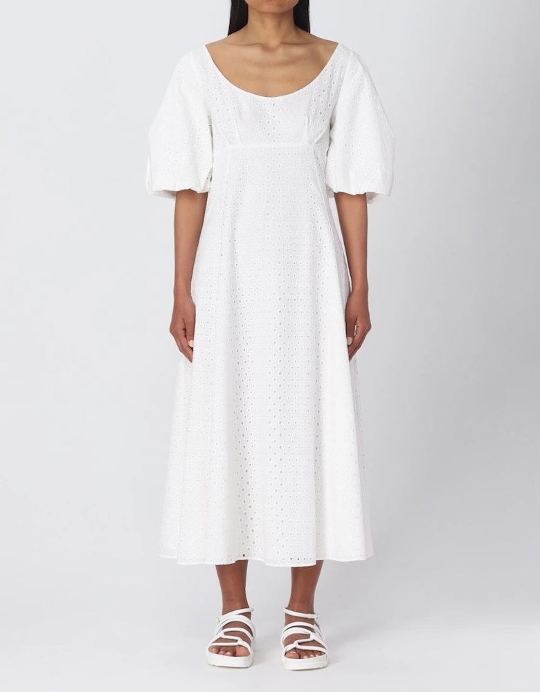 Eyelet Puff Sleeve Midi Dress