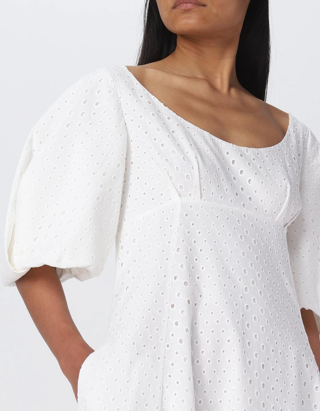 Eyelet Puff Sleeve Midi Dress