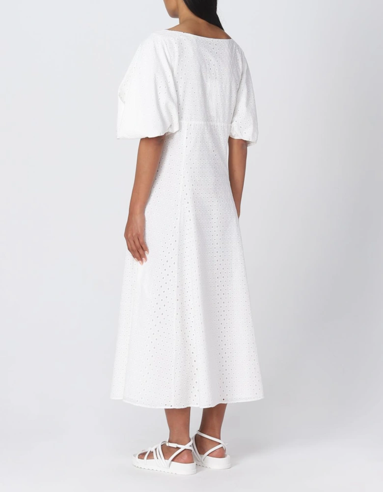 Eyelet Puff Sleeve Midi Dress