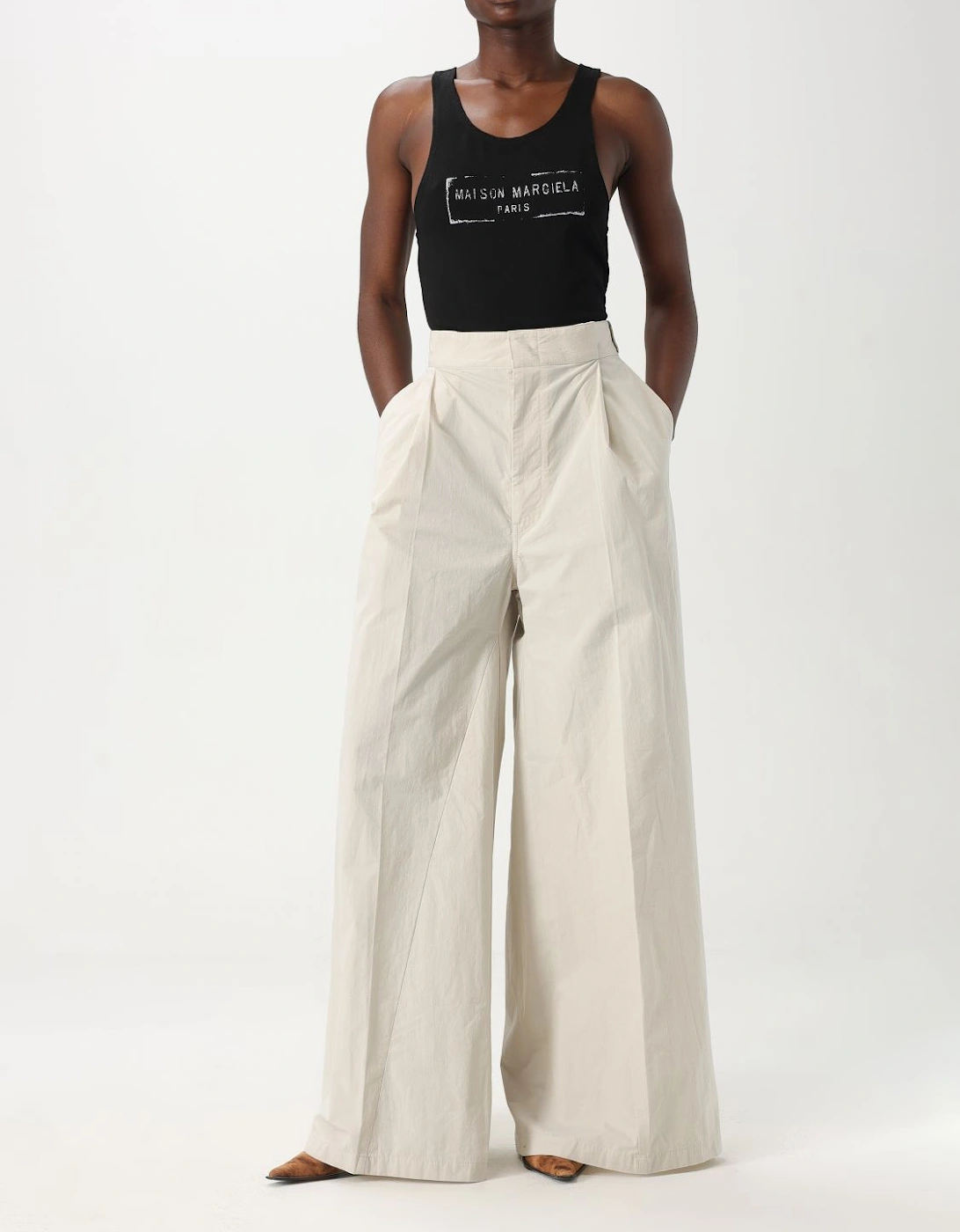 Wide Leg Pleated Cotton Pants