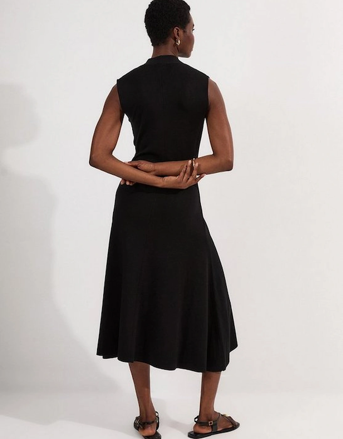 Viscose Blend Zip Front Sleeveless Knitted Midi Dress