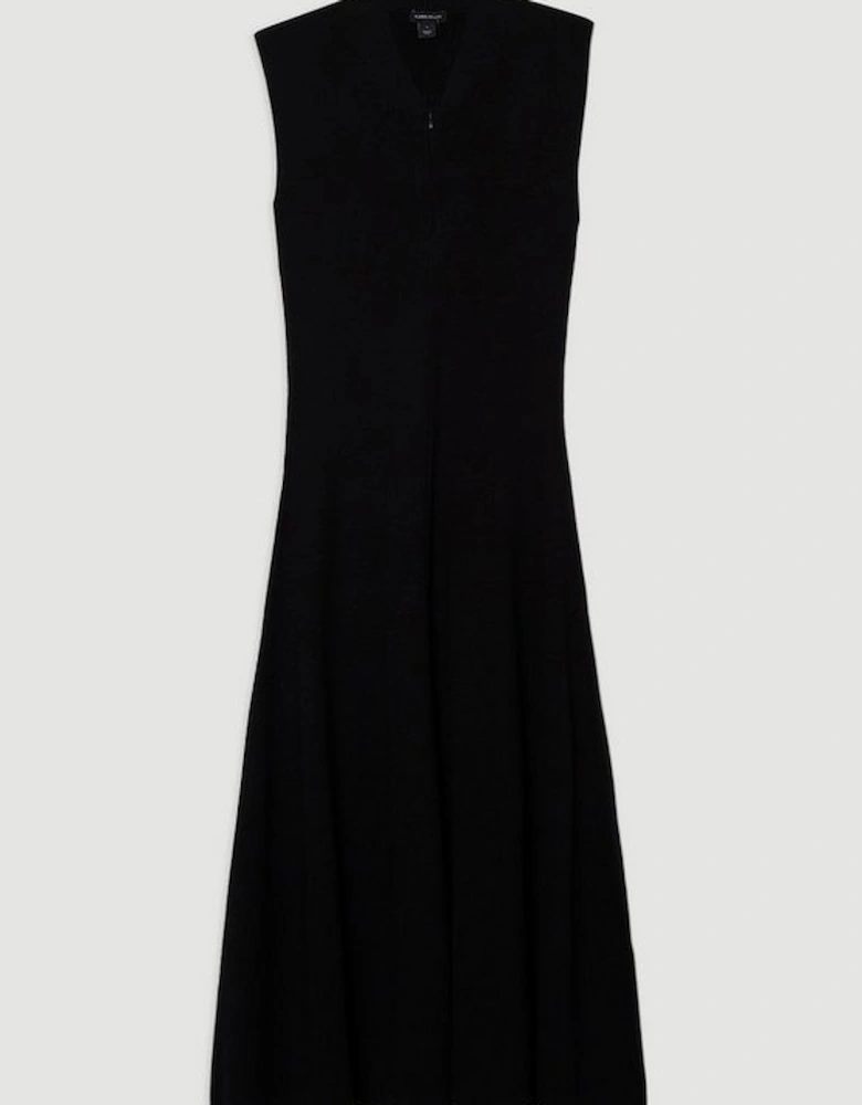 Viscose Blend Zip Front Sleeveless Knitted Midi Dress
