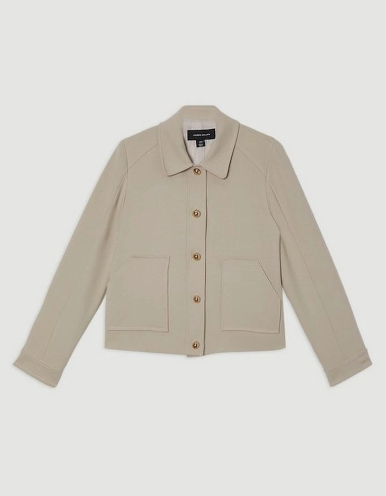Compact Stretch Button Front Tailored Jacket