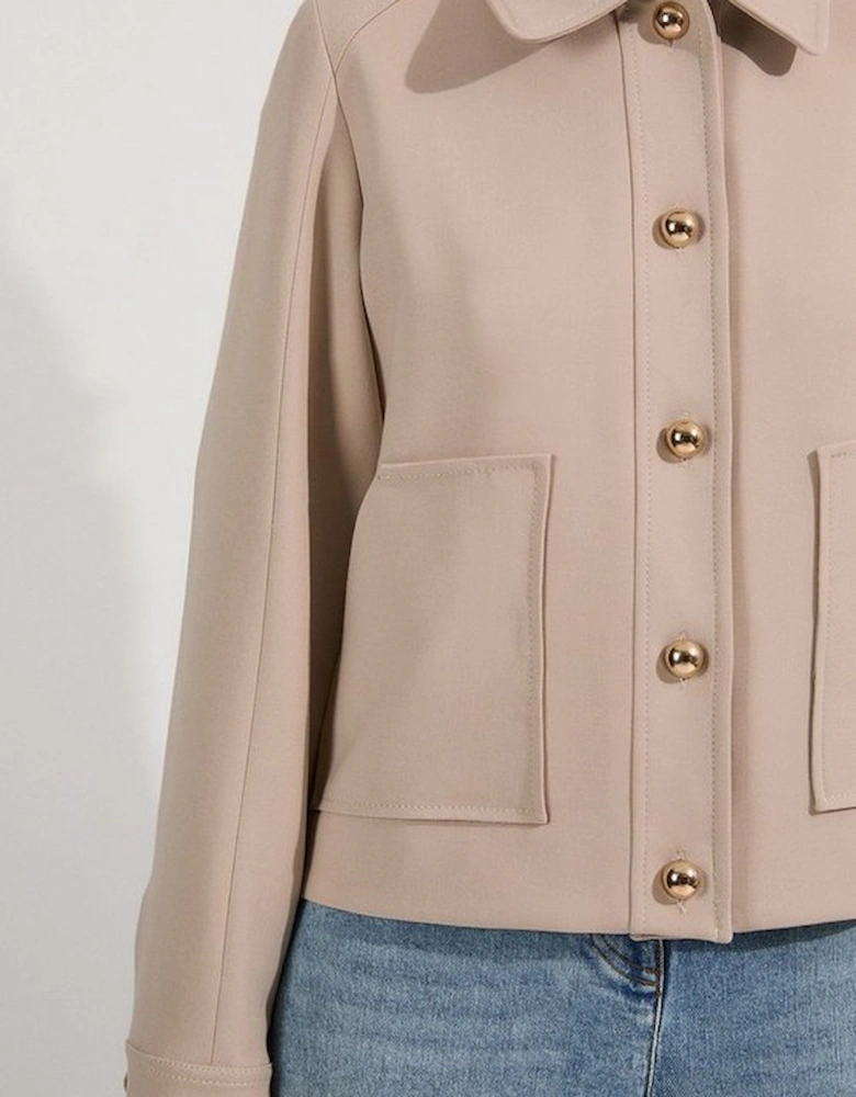 Compact Stretch Button Front Tailored Jacket