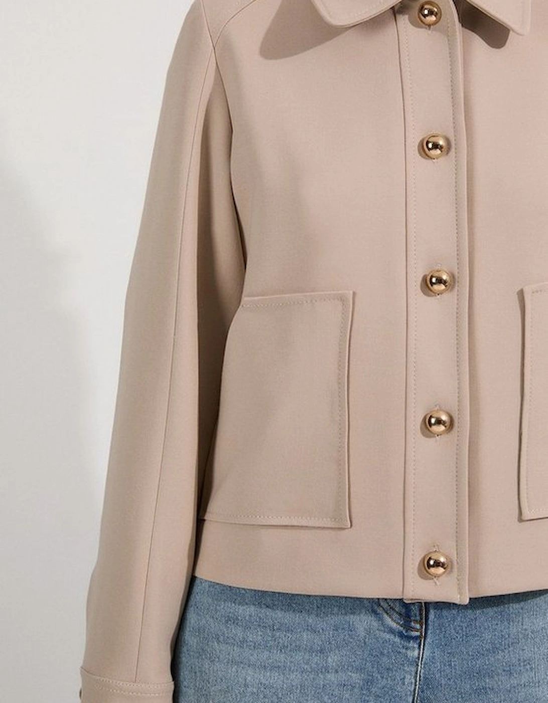 Compact Stretch Button Front Tailored Jacket