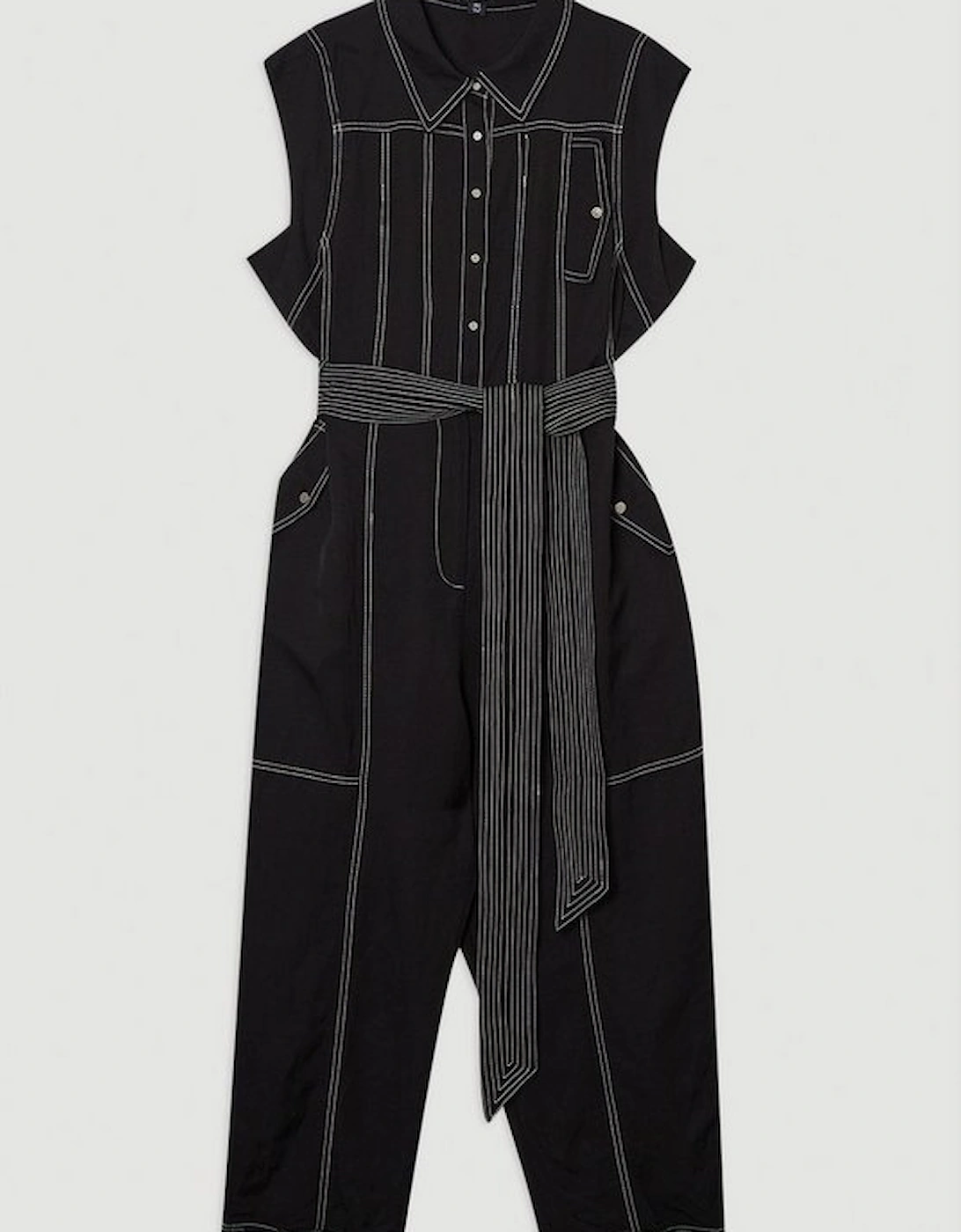 Plus Size Premium Linen Twill Topstitch Woven Jumpsuit