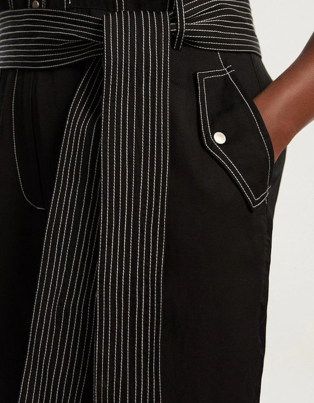 Plus Size Premium Linen Twill Topstitch Woven Jumpsuit