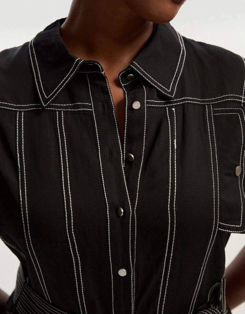 Plus Size Premium Linen Twill Topstitch Woven Jumpsuit